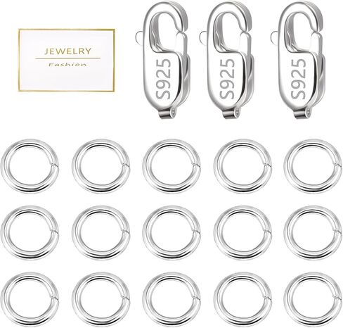 925 Sterling Silver Jewelry Making Lobster Claw 10mm, 23PCS Italian Rectangle Trigger Clasps with Open Jump Rings Set, Small Necklaces Bracelet Connector Clasp Supplies Silver Jewelry Finding Set in Kuwait