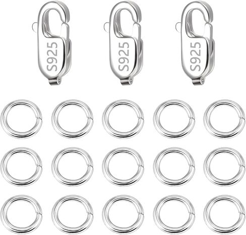 925 Sterling Silver Jewelry Making Lobster Claw 10mm, 23PCS Italian Rectangle Trigger Clasps with Open Jump Rings Set, Small Necklaces Bracelet Connector Clasp Supplies Silver Jewelry Finding Set in Kuwait