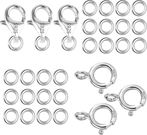925 Sterling Silver Jewelry Making Lobster Claw 10mm, 23PCS Italian Rectangle Trigger Clasps with Open Jump Rings Set, Small Necklaces Bracelet Connector Clasp Supplies Silver Jewelry Finding Set in Kuwait