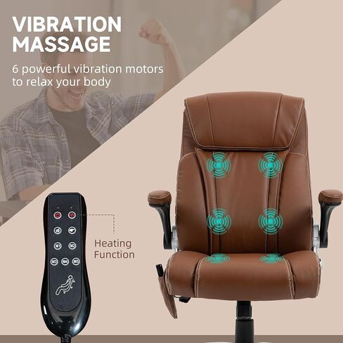 Vinsetto Executive Massage Office Chair with 6 Vibration Points, Heated Faux Leather Computer Desk Chair with Flip-up Armrest, Adjustable Height, Swivel Wheels, Black in Kuwait