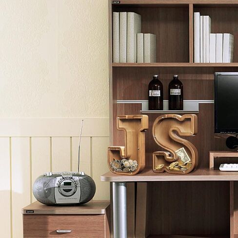 بنك أموال على شكل حرف خشبي للأولاد والبنات والأطفال الصغار والبالغين، أفضل هدية للأصدقاء (9.2 بوصة - طول). in Kuwait