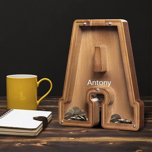 بنك أموال على شكل حرف خشبي للأولاد والبنات والأطفال الصغار والبالغين، أفضل هدية للأصدقاء (9.2 بوصة - طول). in Kuwait