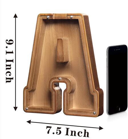 بنك أموال على شكل حرف خشبي للأولاد والبنات والأطفال الصغار والبالغين، أفضل هدية للأصدقاء (9.2 بوصة - طول). in Kuwait