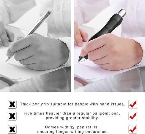 14pcs Big Fat Pens Aids Writing For Tremor, Arthritis, Parkinson, Handicap, Carpal Tunnel Large Wide Grip Pens Black (2 Pens + 6 Black Refills + 6 Blue Refills) in Saudi Arabia