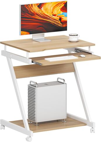 SogesGame Mobile Compact Computer Desk Cart for Small Spaces, Work Workstation, Standing Laptop Cart with Keyboard Tray and Printer Shelf for Home, Office, Black in Saudi Arabia