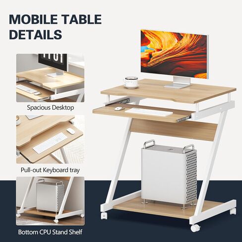 SogesGame Mobile Compact Computer Desk Cart for Small Spaces, Work Workstation, Standing Laptop Cart with Keyboard Tray and Printer Shelf for Home, Office, Black in Saudi Arabia