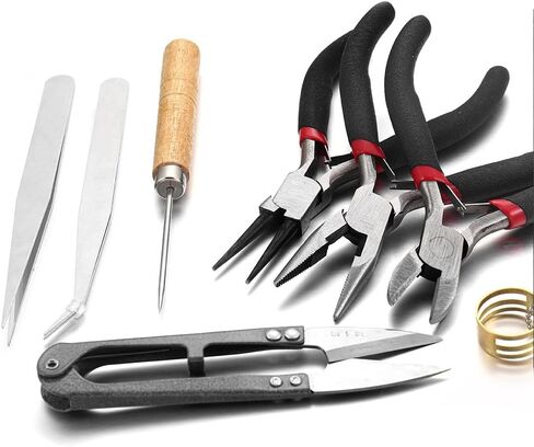 Pilarmuture 8Pcs Jewelry Making Tools Kit,with Cutting Pliers Scissors Tweezers Ring Needle,Permanent Jewelry Starter Kit,Jewelry Tools Kit for Jewelry Crafting and Jewelry Repair in Saudi Arabia