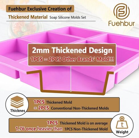 【تصميم سميك】 قوالب صابون سيليكون مكونة من قطعتين، مجموعة قوالب صابون مصنوعة يدويًا على شكل مستطيل من Fuehbur مناسبة لصنع الصابون، وقالب خبز الكيك، وقالب الشوكولاتة - عبوتان in Kuwait