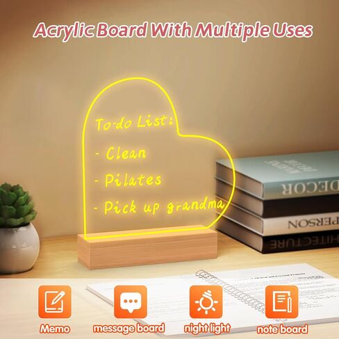 Gifts for Women Men Girls-Personalized DIY Night Light Message Board with Erasable Pen,Room/Home/Office Décor,Best Gift for Mother's Day/Father'sday/Birthday/Wedding/Anniversary (Light-Wooden-Heart) in Kuwait