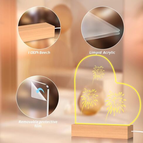 Gifts for Women Men Girls-Personalized DIY Night Light Message Board with Erasable Pen,Room/Home/Office Décor,Best Gift for Mother's Day/Father'sday/Birthday/Wedding/Anniversary (Light-Wooden-Heart) in Kuwait