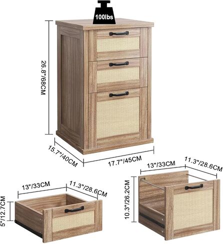 File Cabinet, Small File Cabinet with 3 Drawers, Wood File Cabinet for Letter/A4 Size, Under Desk Filing Cabinet for Home Office, Study (Brown) in Saudi Arabia