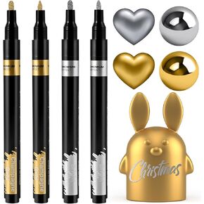 Goldge 4 Pack Chrome Paint Pen, Silver & Gold Liquid Mirror Chrome Marker, Permanent Reflective Gloss Metallic Markers for Model Painting, Repairing, Marking, DIY Art Projects - 0.7mm & 1mm