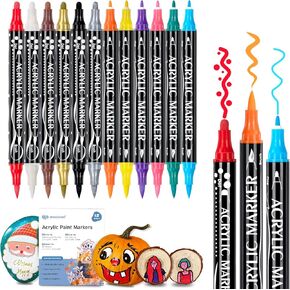 36 Color Acrylic Paint Markers Dual Tip 3 Nibs Premium Paint Pens Include 2 Metallic color Acrylic Paint Set for Rock Painting, Fabric, Wood, Ceramic, Glass, Stone, Paper, Pumpkin, DIY Halloween Kit