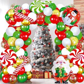 Christmas Balloon Arch Kit Christmas Red White Green Cane Balloons Candy Santa Balloons for Xmas Balloon Garland Kit Christmas Party Decorations