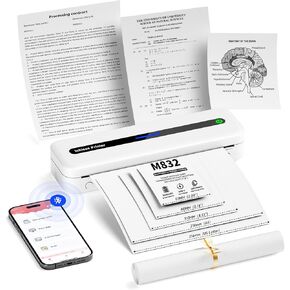 Portable Printer, M832 Wireless Printers for Home Use, Office, School, Bluetooth Inkless Printer Support Multi-Size Thermal Paper, Mobile Thermal Printer Compatible with Tablet, Phone & PC