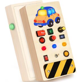 POLKRANE Busy Board with LED Light, Sensory Toys for Toddlers 1-3, Montessori Toys with Toggle Switch, Travel Toys for Educational Toddler Activities for 1 2 3 4 Year Old Boys & Girls