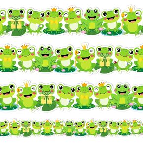 Whaline 32.8ft Frog Bulletin Board Borders Cartoon Green Frog Die-Cut Rolled Border Trim for Summer School Classroom Office Chalkboard Decoration
