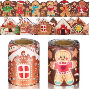 Yexiya 2 Rolls 131 ft Christmas Bulletin Board Borders Gingerbread Man Bulletin Trim Christmas Classroom Decoration Gingerbread House Decorations for Classroom School Chalkboard Wall Home Office