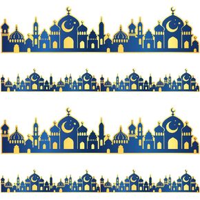 Whaline 70.9 قدم عيد رمضان لوحة إعلانات الحدود مسجد مبارك ذاتية اللصق الحدود تقليم الحدود الإسلامية ملصق الشارات للمنزل الفصل الدراسي ديكور الحائط الطرف، 72 قطعة