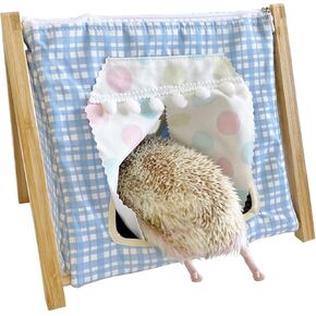 Portable Bamboo Stand Small Animal Bed Tents House Cave Habitat Hideout with Hidey Curtain for Hamster/Mice/Gerbil Rats/Hedgehog Nest Cushion Beds 2 Pillows (Pink)