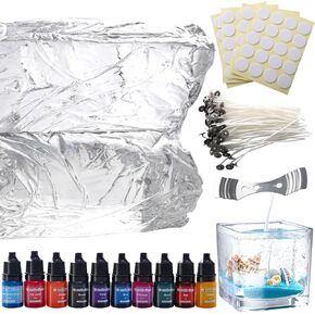 4.4 lb Gel Candle Wax for Candle Making Clear Jelly Wax High Density Candle Wax with 100 Pcs Candle Wick, 100 Pcs Candle Wick Stickers and 10 Pcs Candle Dye for for Candle Making Supplies DIY Project