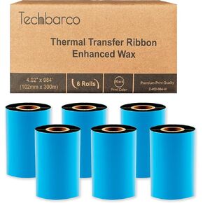 6 Rolls 2.36" x 1476'(60mmx450m) Enhanced Wax Thermal Transfer Ribbon, Core 1", Black, Ink Outside, Barcode Ribbon Compatible with Zebra Printer