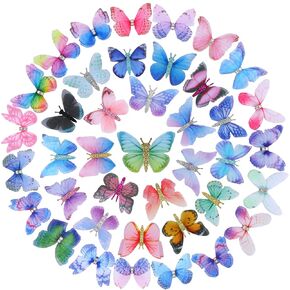 80 Pieces Organza Butterfly Crafts Colorful 2 Layers Butterflies Rhinestone Glitter Embellishments 2 Styles 3D Organza Ornaments for DIY Crafts Wall Decorations Wedding Appliques