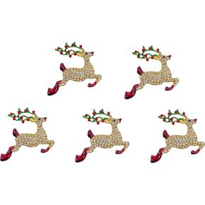 5pcs Rhinestone Reindeer Embellishments with Holly Antlers for Christmas and Scrapbooking