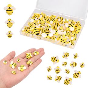 50pcs Mini Decorative Cute Bumble Bee, Yellow Waterproof Plastic Tiny Flat Back Bee 3 Sizes Smooth Little Resin Bees for Crafts Big Medium Small Decor for Hairpins Photo Frames Party Decoration