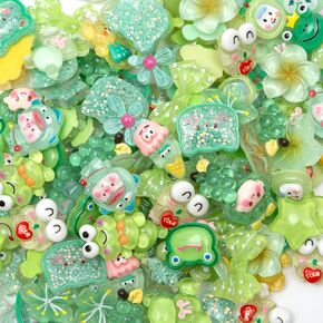60pcs Slime Charms Cute Set for Crafts, Resin Charms Set Ornament Scrapbooking,3D Flatback Cute Charms for Embellishments Scrapbook and Mini Decorations (Green)