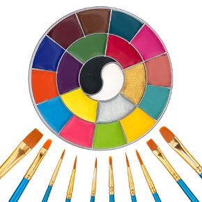 VERONNI Face Paint Kit, 20 Colors Oil Based Face Painting Kit for Clown Cosplay Christmas Party Black White Red Body Paints for Adults With Blue Brushes