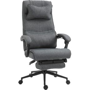 Vinsetto High Back Executive Office Chair, Reclining Computer Desk Chair with Footrest, Height Adjustable Fabric Office Chair with Headrest and Lumbar Support, Gray