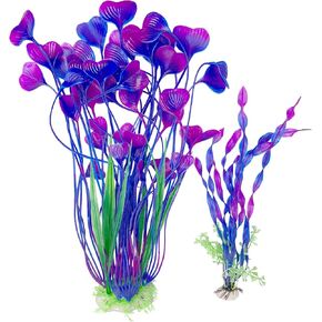 Hamiledyi Aquarium Plastic Plants Tall Fish Tank Decorations, Fish Tank Plants Artificial Green Water Plants Grass Cluster Aquarium Décor Soft Plastic Fake Aquarium Artificial Plants 2PCS