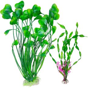 Hamiledyi Aquarium Plastic Plants Tall Fish Tank Decorations, Fish Tank Plants Artificial Green Water Plants Grass Cluster Aquarium Décor Soft Plastic Fake Aquarium Artificial Plants 2PCS