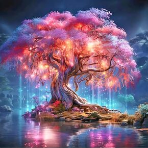 JFYHAB Diamond Art Kits for Adults Tree of Life 5D Diamond Painting Kits for Adults,Diamond Painting Diamond Art with Full Drill Diamond Dots DIY Gem Crafts Kits for Home Decor Gift-12x12in Pink