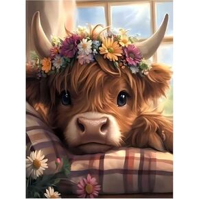 xcemhil Diamond Art Kits for Adults Cow, Diamond Art Animals, Cow Diamond Painting Kits, Diamond Painting for Gifts and Home Wall Decor 12x16 inch