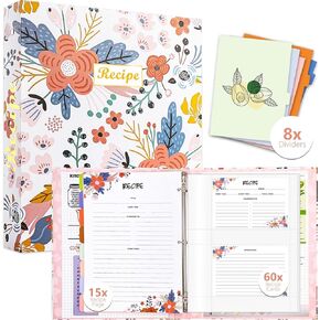 3 Ring Recipe Binder 8.5" x 11" Recipe Book Recipe Binder Kit with 60 Printed Recipe Cards 4'' x 6'', 8 Category Dividers to Write in Your Recipes, Unique Gifts for Women (Yellow)