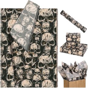 Bolsome 100 Sheets 20 * 14 Inches Vintage Halloween Tissue Paper for Gift Wrapping Hand-drawn Skull Printed Tissue Paper for Gift Bags for Halloween Party Birthday Party DIY Craft