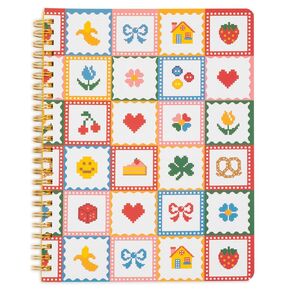 ban.do Rough Draft Mini Spiral Notebook with Pattern, 8.5" x 6.75" Journal with Pockets and 160 Lined Pages (Quilt)