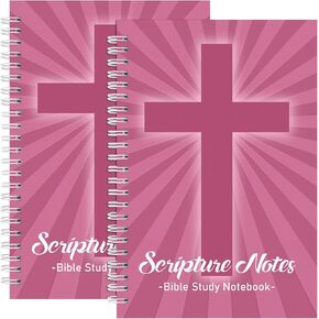 2 Pcs Scripture Notes Bible Study Notebook Bible Journal Notes 8.3 x 5.5 Inch Christian Spiral Notebooks, 100 Double Sided Page, Lined Notebook with Prompts and Text Boxes(Pink and Black)