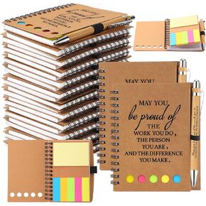 Chuangdi 20 Sets Employee Appreciation Thank You Gifts Inspirational Spiral Notebook Journal with Sticky Note Notepad Motivational Bamboo Ballpoint Pen Bulk for Team Teacher Coworker, Be Proud
