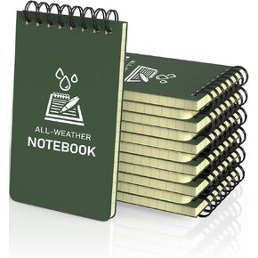 Waterproof Pocket Notebook 3x5, Small Notepads 12 Packs, All Weather Spiral Notebooks for Outdoor Worker, Traveler, Police, Reporter, Write in the Rain Notebooks, Green Cover