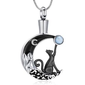 Hearbeingt Urn Necklace for Ashes for Women Men Moon Cat Cremation Jewelry for Ashes Pendant Memorial Necklace Gift