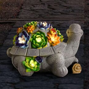 Gifts for Women, Solar Lights for Outside Garden with Succulent and 8 LED Lights and Stump, Lawn Decor Tortoise Statue for Garden, Balcony, Home Decor, Unique Housewarming Gifts for Mom Wife