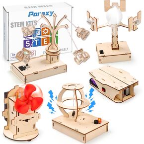 Poraxy STEM Kits for Kids Ages 8-10-12, 5 Set Wooden 3D Puzzles, Educational Science Experiment Building Projects Crafts, Toys for Ages 8-13, Birthday Gifts for Boys Girls 7 8 9 10 11 12 13 Years Old