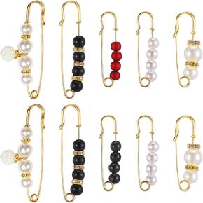 10 PCS Decorative Safety Pins Shawl Pin Pearl Brooch Pins for Women Pearl Safety Pins Fashion Safety Pins Faux Pearl Safety Brooch Sweater Shawl Hat Safety Pin for Women Girls Dress Scarves Jeans