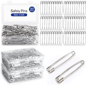 300 Pcs Safety Pins Bulk 3 Inch Large Safety Pins Oversize Safety Pin Steel Pin Big Safety Pins Heavy Duty Safety Pins for Clothes, Sewing, Crafts