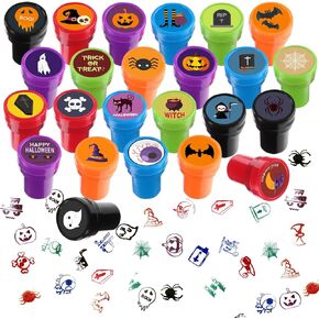 24-Pack Halloween Self-Inking Stamps, Spooky Themes with Ghosts, Bats, Witches, etc, 24 Assorted Designs for Party Favors, Game Prizes, and Trick-or-Treat, Goodies Bag Fillers, Kids Festive Toy Stamps