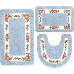3 Pcs Rose Flowers Coquette Bathroom Rugs Set Coquette Rug Bathroom Bedroom Living Room Carpet, Floral Flower Rugs for Bedroom Non Skid Absorbent Romantic Rose Flower Area Rugs 3 Shapes(Green)