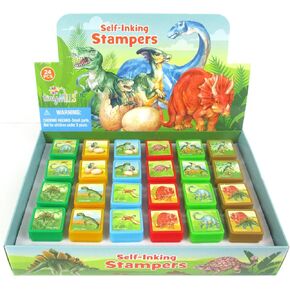 TINYMILLS Jurassic Dinosaur Stamps for Kids, 24 Pcs, Self Ink, Birthday Party Favors, Goody Bag Fillers